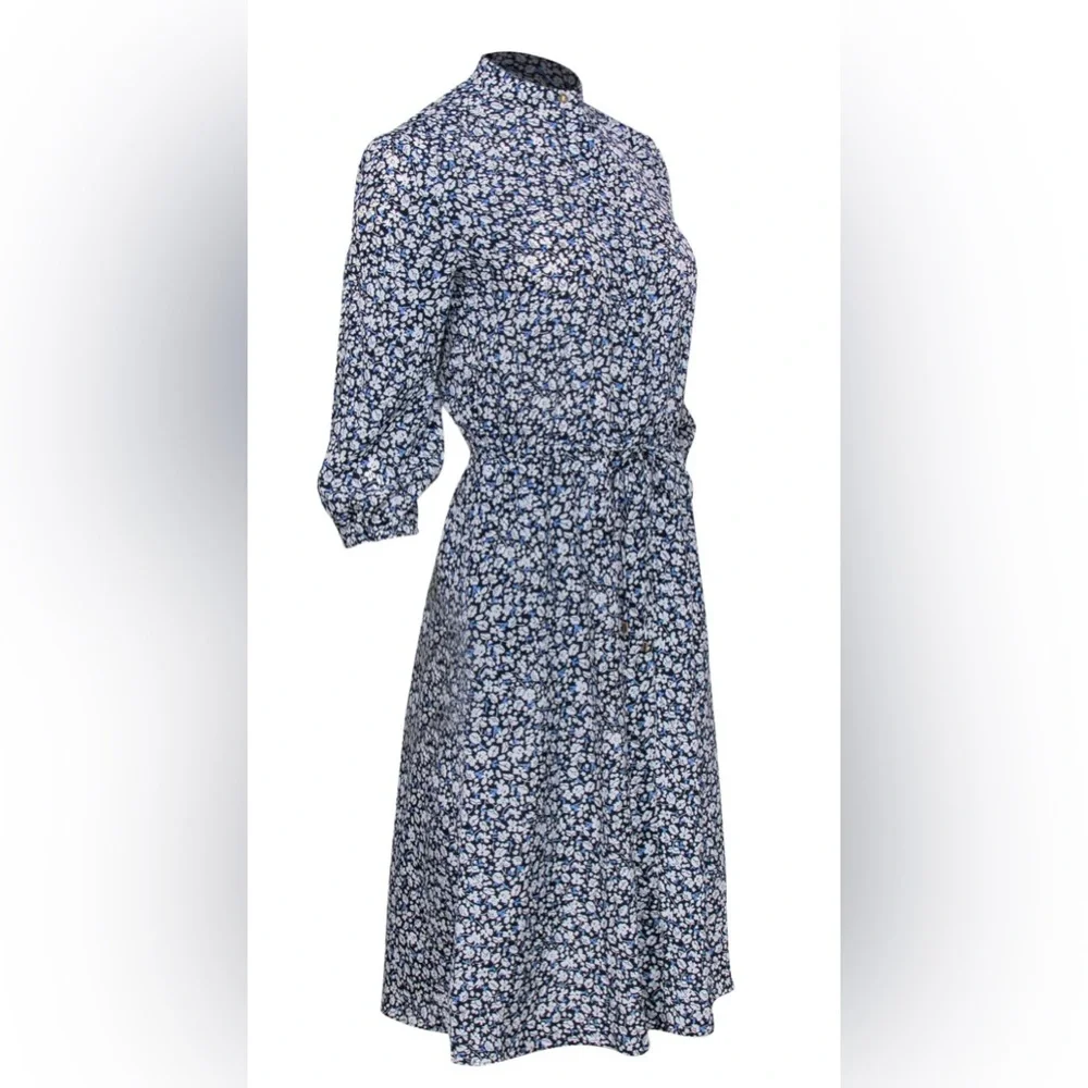 Ralph Lauren - Blue Floral Print Long Sleeve Button-Up Shirtwaist Dress - Picture 2 of 6